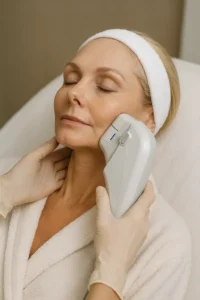 Woman receiving HIFU non surgical facelift treatment Rutland