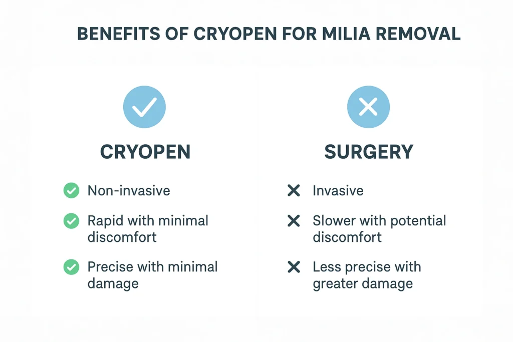 Benefits of cryopen for milia removal Rutland compared to surgical treatments.