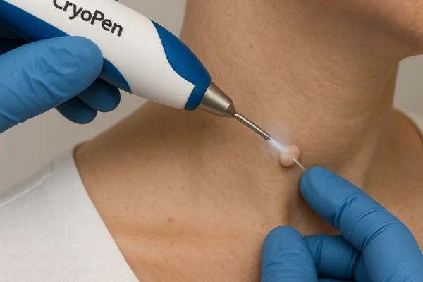 Person receiving cryotherapy Rutland for skin tag removal