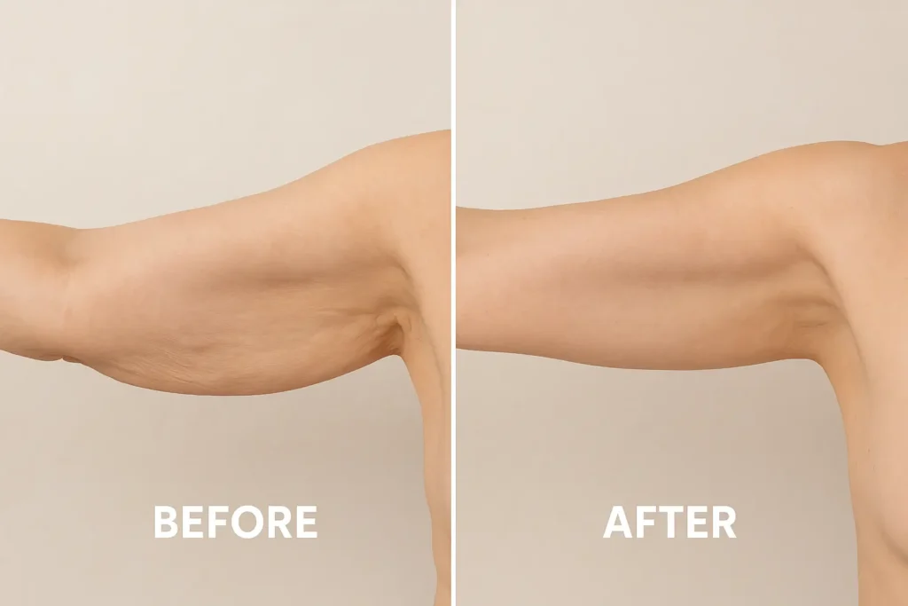 Picture of LA LIPO Rutland before and after results of skin tightening treatment on the upper arms.
