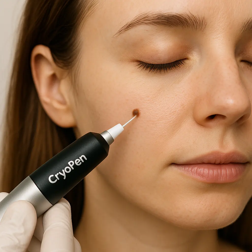 woman receiving facial mole removal Rutland using cryopen